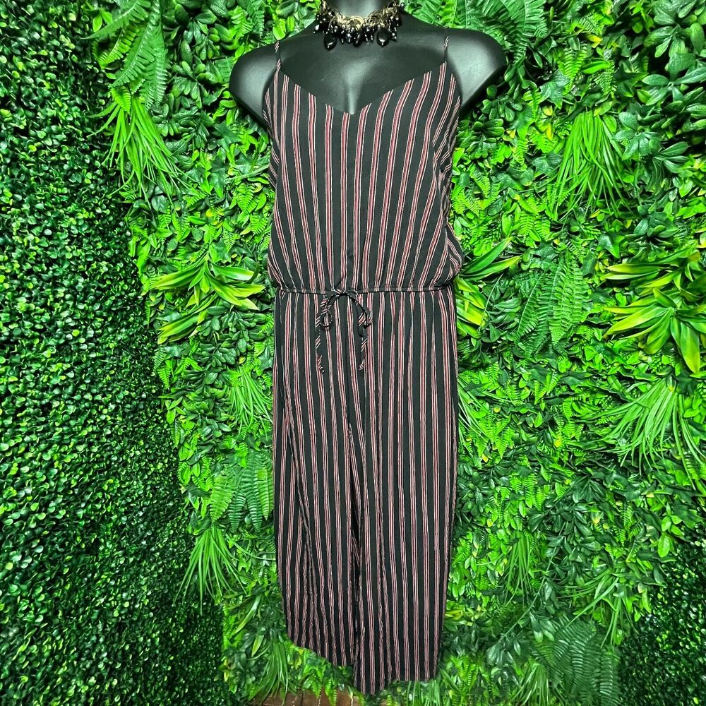 Ambiance Jumpsuit Women Pants Large Black Red Striped Stretch Waist 1223